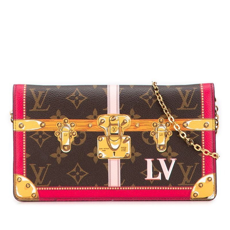 Louis Vuitton Monogram Pochette Weekend Shoulder Bag Brown Red Leather