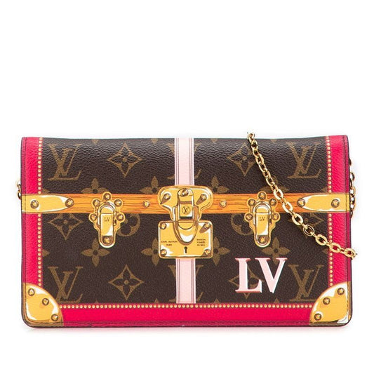 Louis Vuitton Monogram Pochette Weekend Shoulder Bag Brown Red Leather