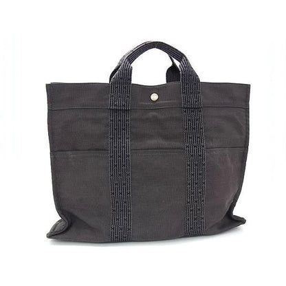 Hermes Tote Her Line MM Gray Canvas Silver Hardware