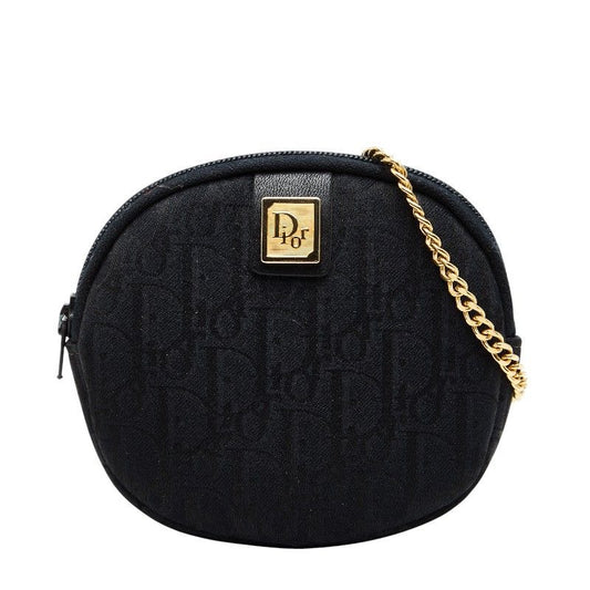 Dior Trotter Logo Chain Shoulder Bag Coin Case Purse Black Canvas