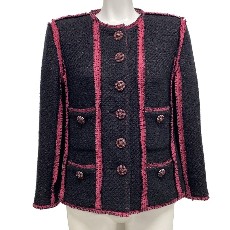 Chanel Jacket Size 36 S Women - P73610 Black And Pink Long Sleeves / Collarless
