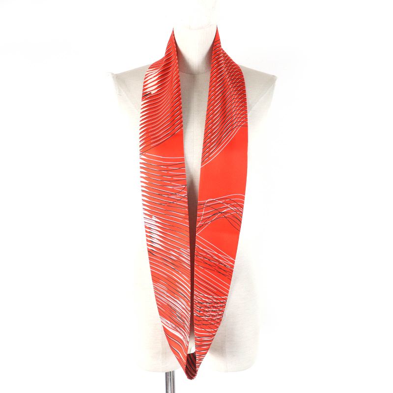 Hermes 100% Silk Snood Scarf Neck Warmer Orange White Black With Box Made In