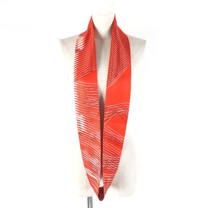 Hermes 100% Silk Snood Scarf Neck Warmer Orange White Black With Box Made In