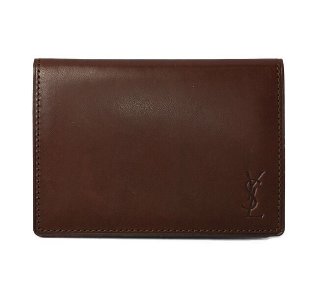 Saint Laurent Card Case Pass Case YSL Saint Laurent Leather Vintage Dark Brown