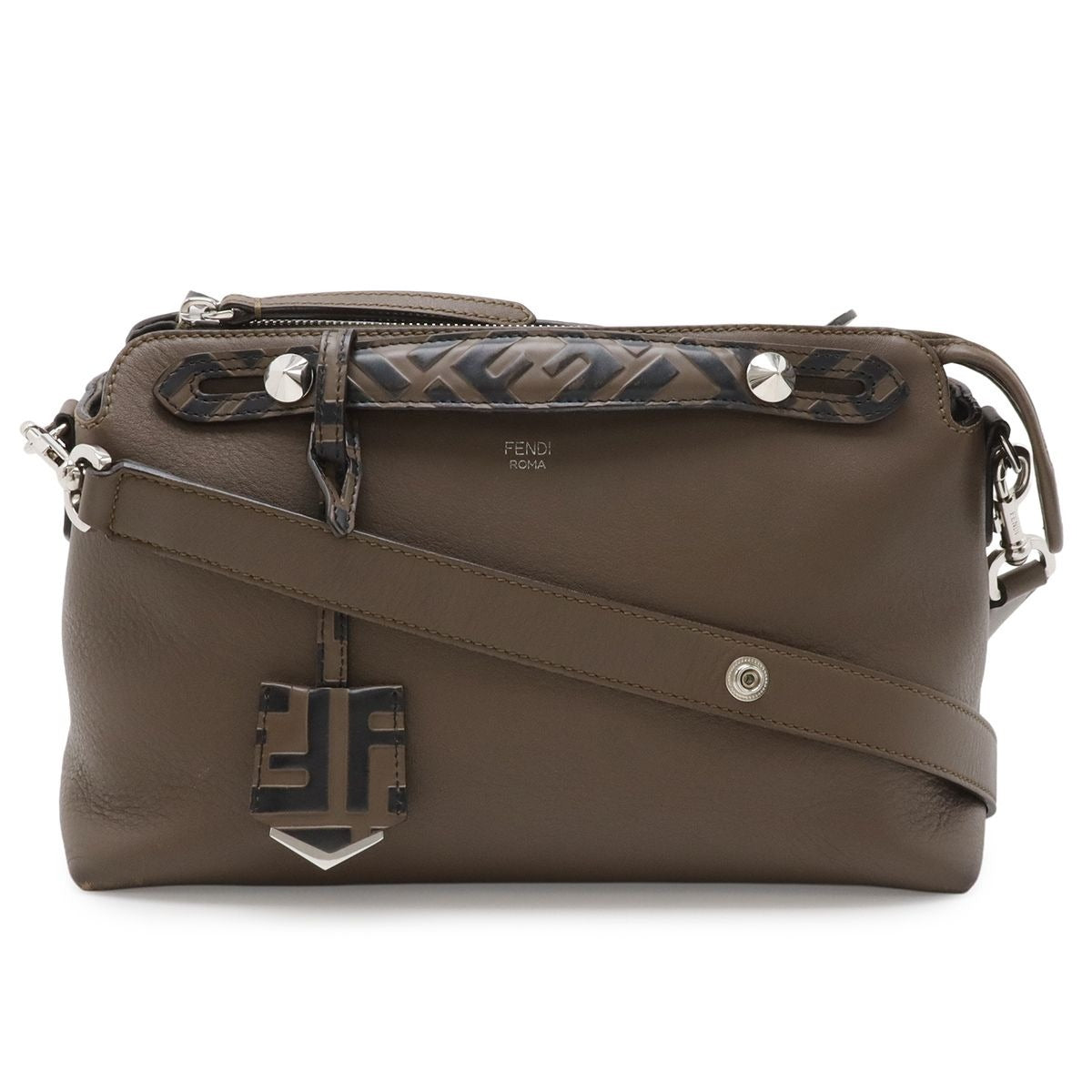 Fendi by the Way 2-Way Shoulder Bag Logo Handle Leather Brown