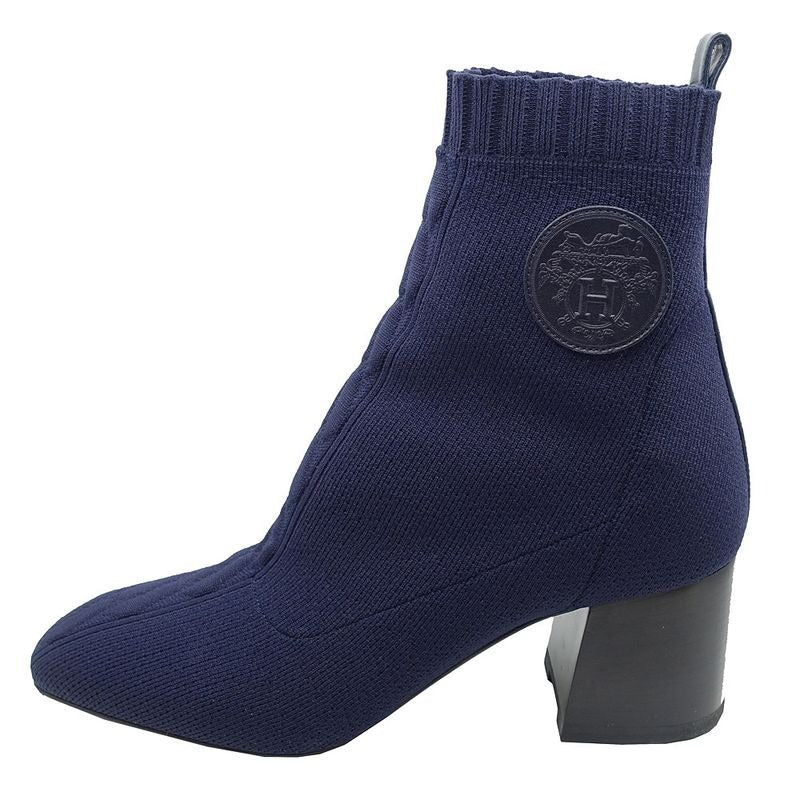 Hermes Shoes Boots Volver 60 Exlibris 37 1 2 Navy Knit Cuff