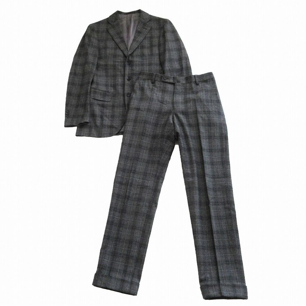 Loro Piana Ships Fabric Suit Set Plaid Pattern 3 Buttons Face Side Vents Gray