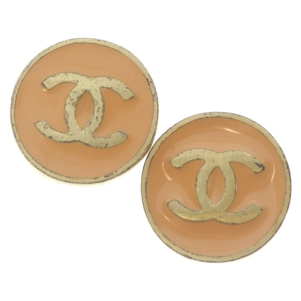 Chanel CC Logo Round Earrings Gold Yellow