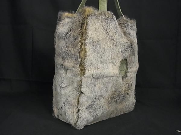 Chanel Coco Mark Rabbit Fur Tote Handbag With Pouch Ladies Grayish As4316