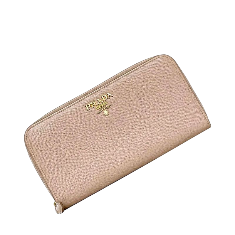 Prada Round Zipper Long Wallet Beige 1ml506 Wallet Excellent Condition