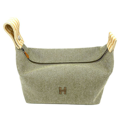 Hermes Brid A Black GM Pouch Wool Cotton Green Handbag For Bath Women