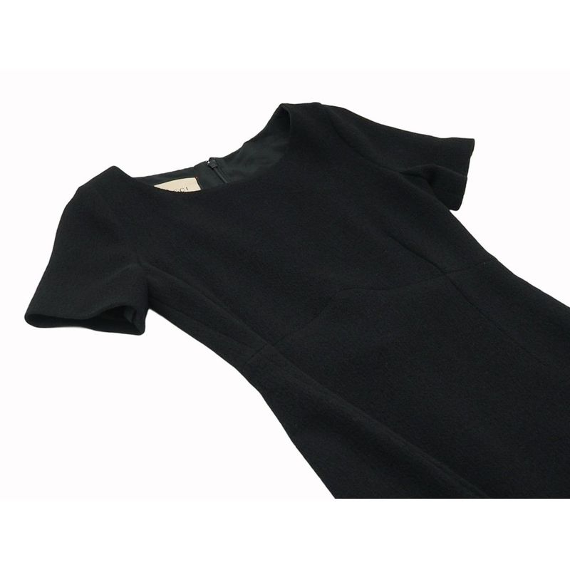Gucci Wool Dress Short Sleeves Round Neck Slit Black Gold Tone GG Button #40