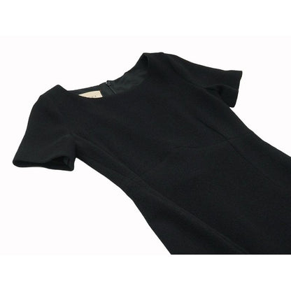 Gucci Wool Dress Short Sleeves Round Neck Slit Black Gold Tone GG Button #40