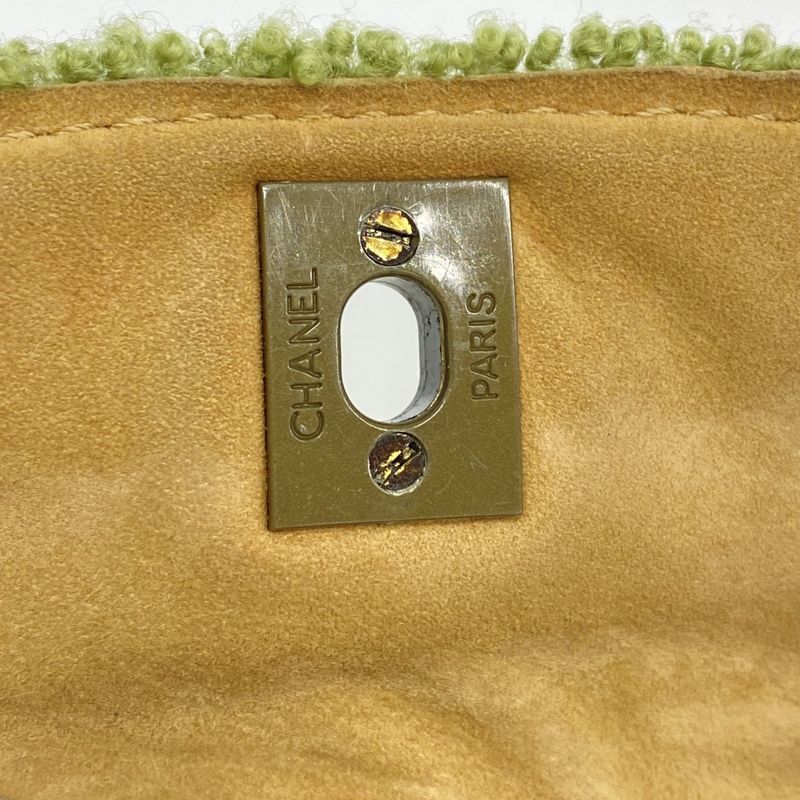 Chanel Handbag Suede Mouton Beige Green Gold Hardware Women's