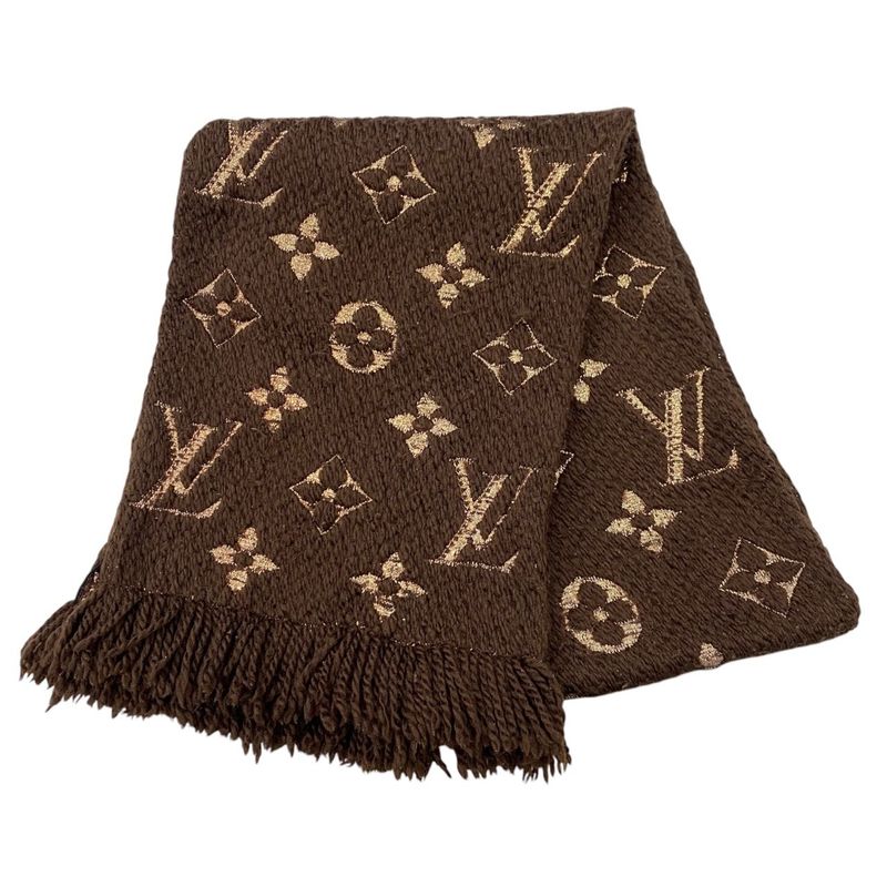 Louis Vuitton Scarf Echarpe Logomania Shine M71383 Monogram Brown Gold Louis