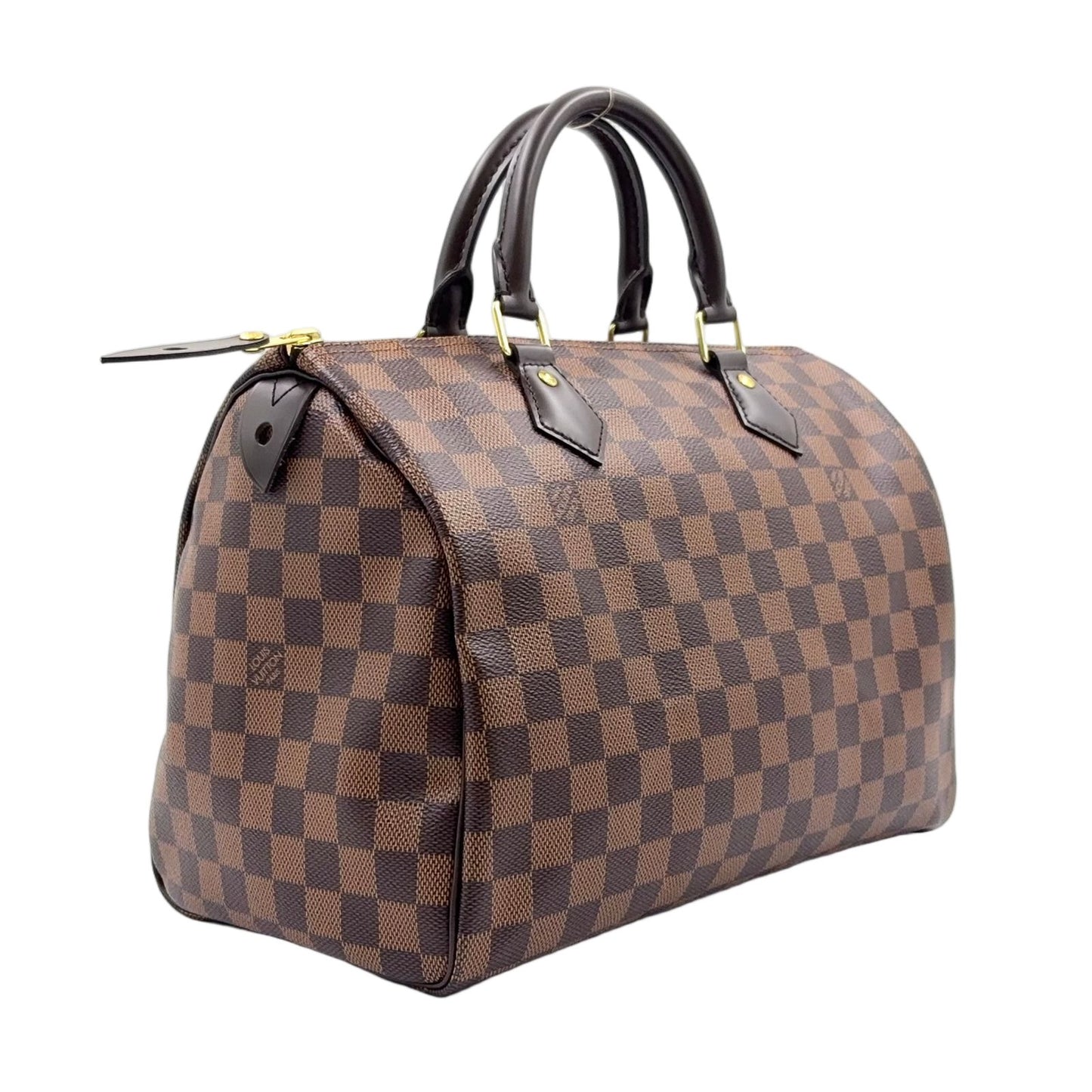 Louis Vuitton Speedy 30 Damier Ebene Leather Brown Handbag Gold — view 2