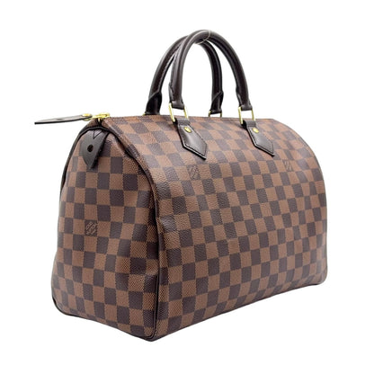 Louis Vuitton Speedy 30 Damier Ebene Leather Brown Handbag Gold — view 2