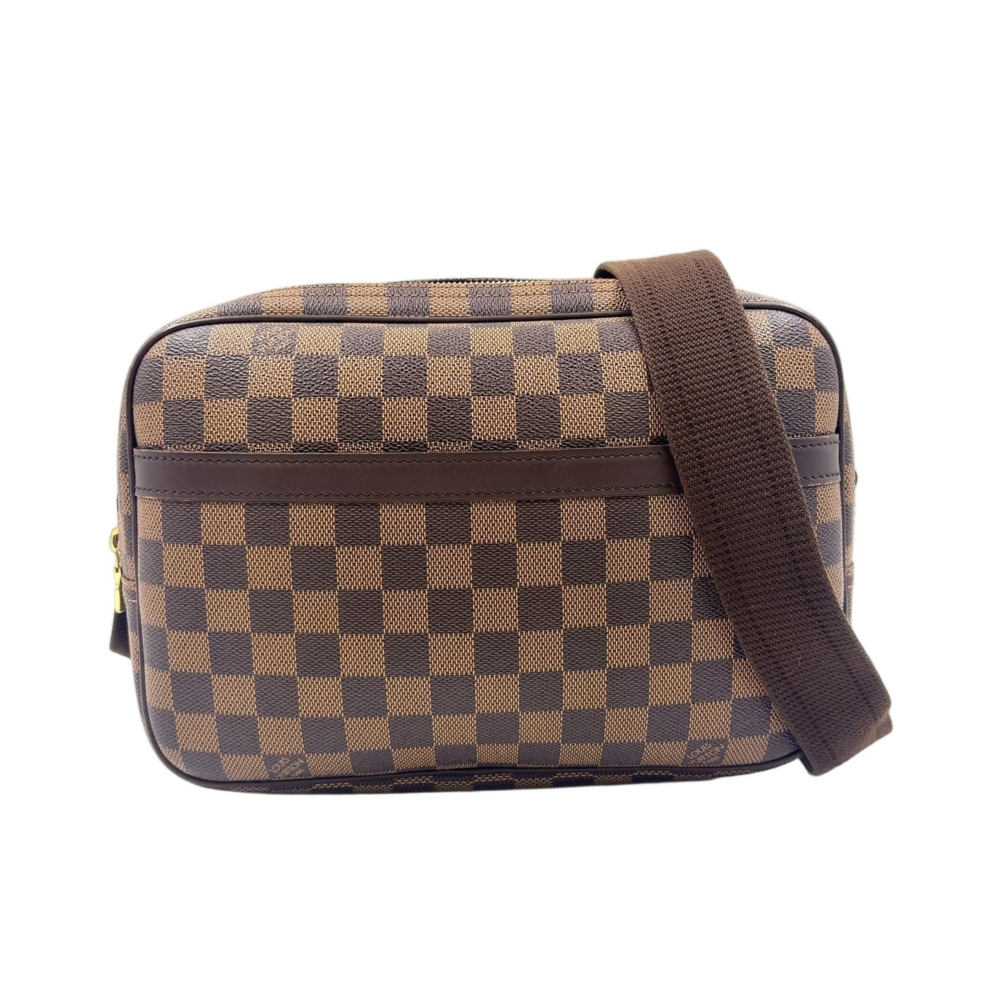 Louis Vuitton Reporter PM Damier Ebene Initial Leather Brown Shoulder Bag Gold