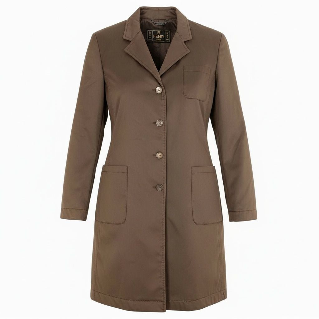 Fendi Chester Coat Long Padded Batting with Logo Buttons Brown