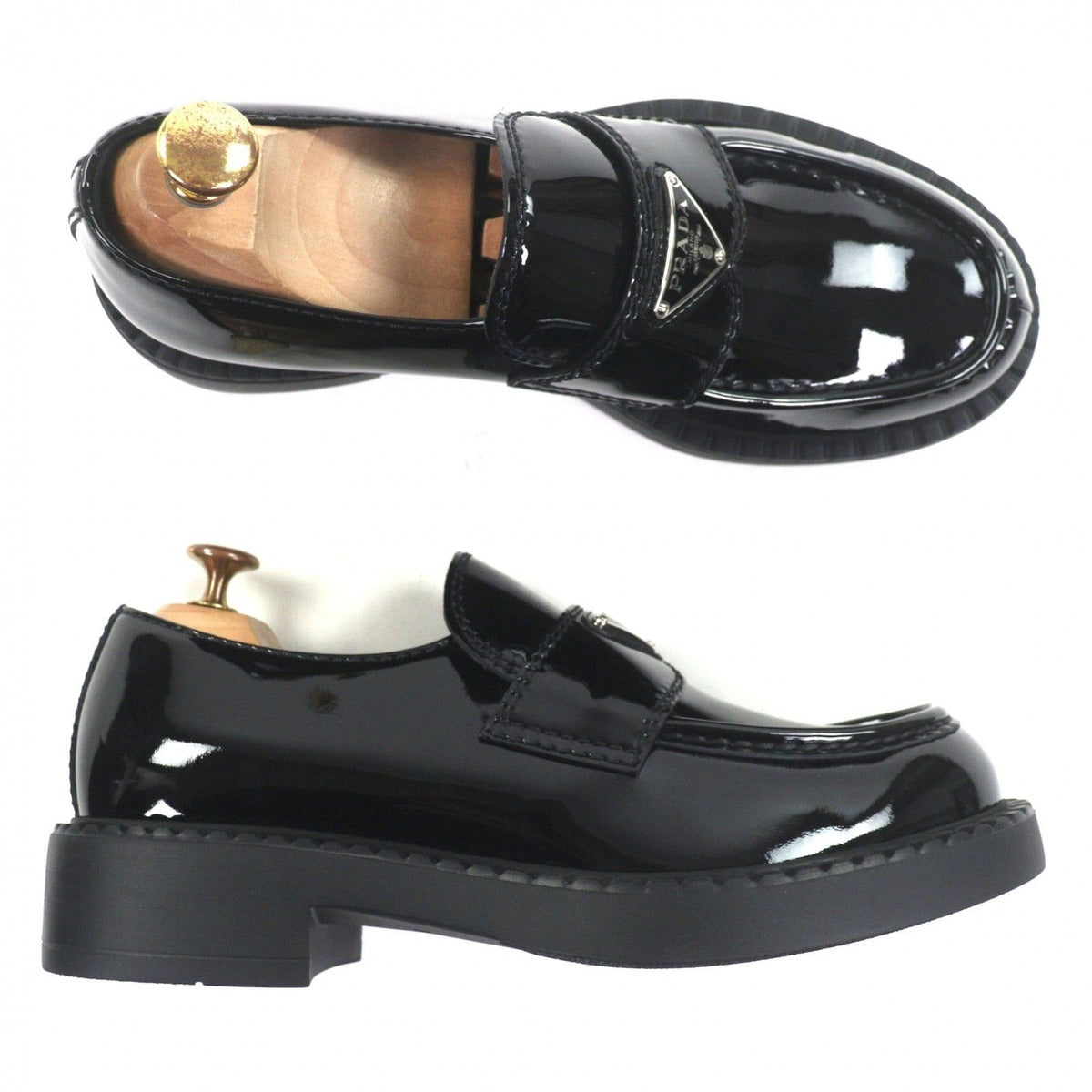 Prada Chocolate Patent Leather Triangle Logo Loafer Black 6.5 — view 6