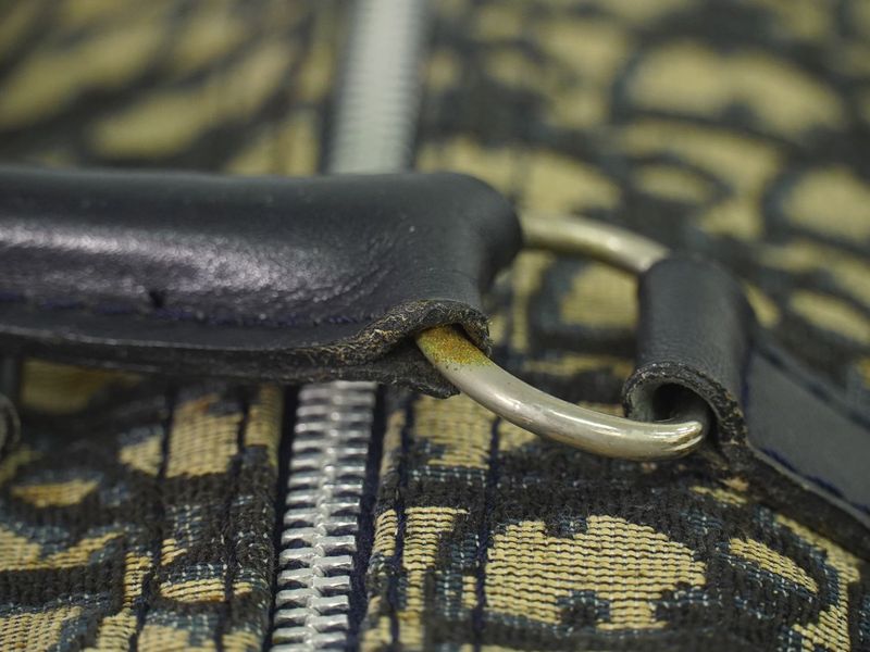 Authentic Christian DIOR Trotter Boston Bag Handbag Travel Bag Canvas Navy