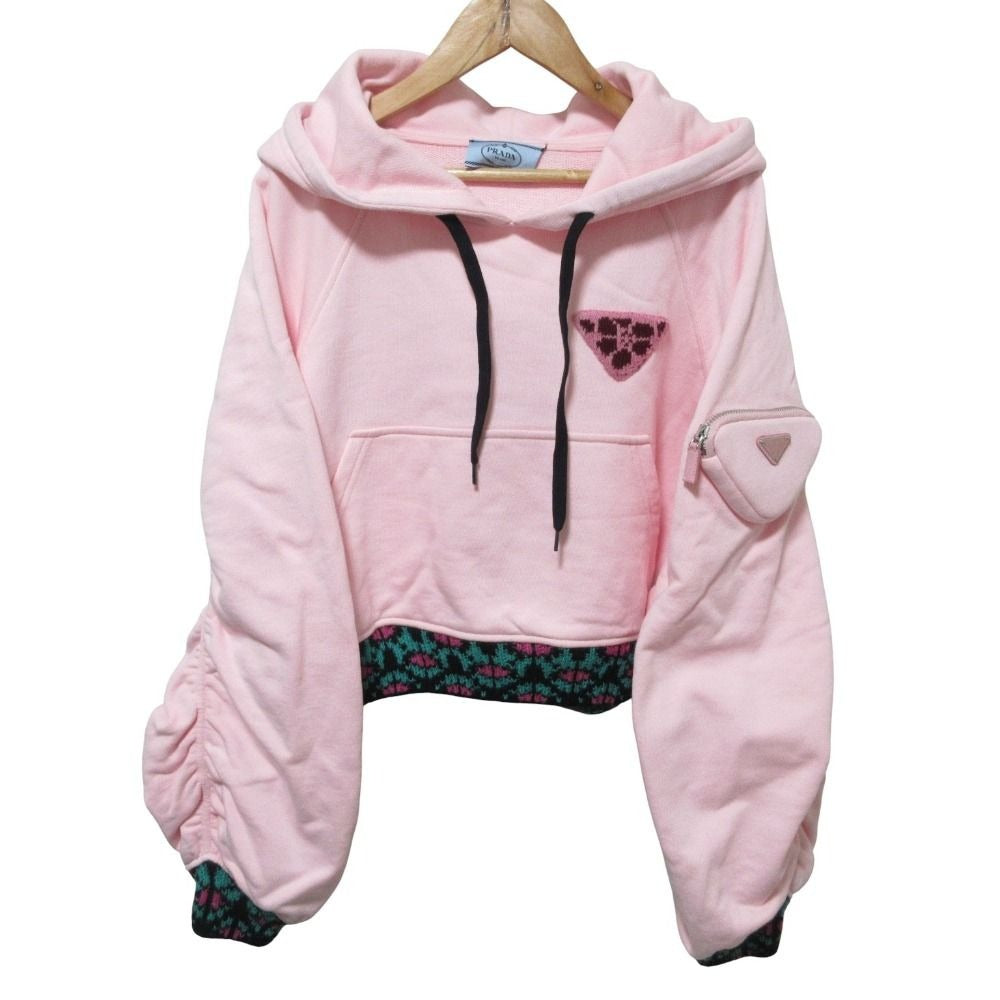 Prada Triangle Logo Cropped Hoodie Pullover Jacket XS Pink