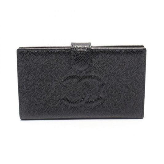 Chanel Bifold Long Wallet Coco Mark Black Leather