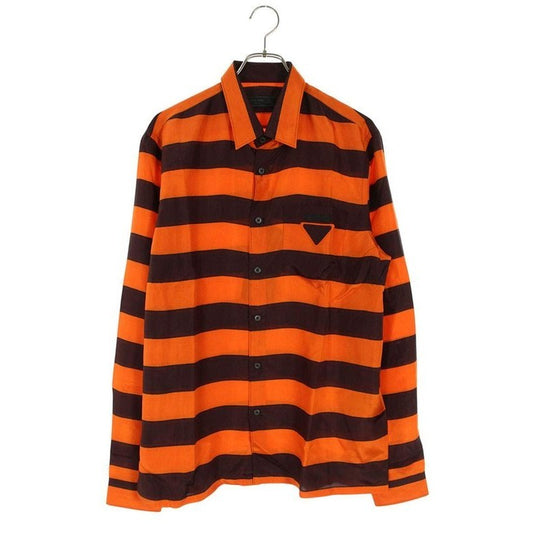 Prada Ucn425 Triangle Stripe Silk Long Sleeve Shirt 42