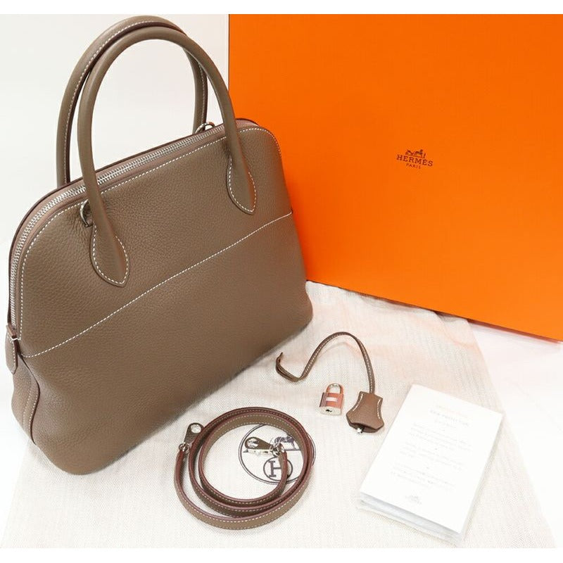 Hermes Shoulder Bag Bolide 31 Taurillon Cles Mance Etoupe Silver — view 3
