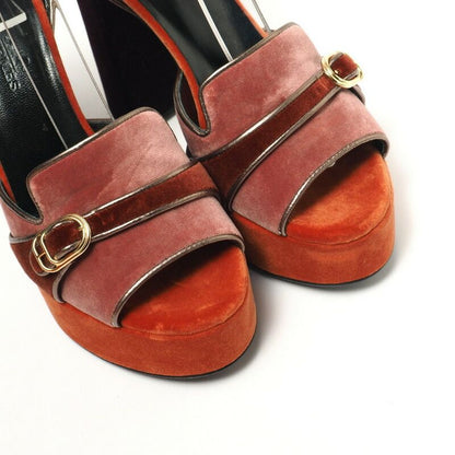 Hermes Sandals Size 35.5 Ankle Strap Sandals Shoes Velour Chunky