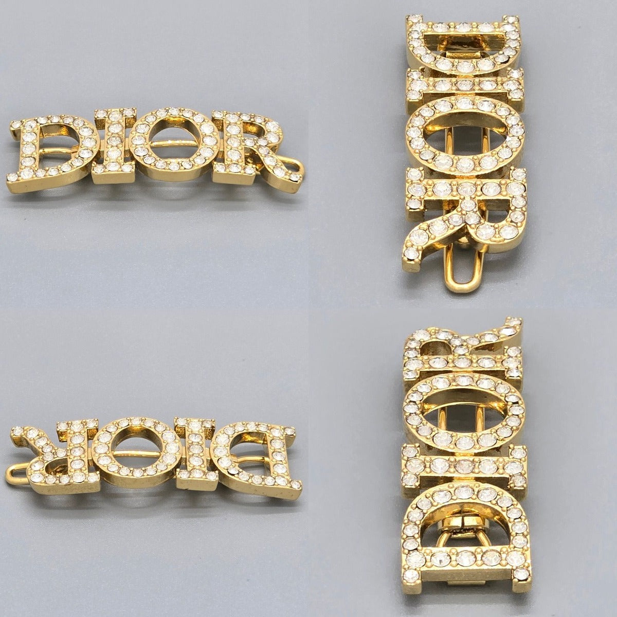 Dior Dioevolution Logo Barrette Hair Clip Width White Crystal Signature Gold — view 2