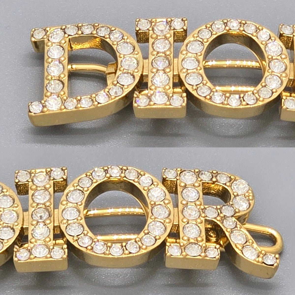Dior Dioevolution Logo Barrette Hair Clip Width White Crystal Signature Gold — view 3