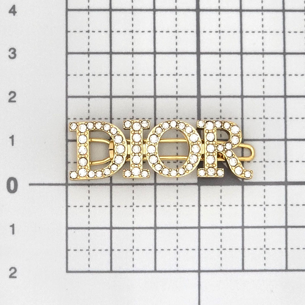 Dior Dioevolution Logo Barrette Hair Clip Width White Crystal Signature Gold — view 6