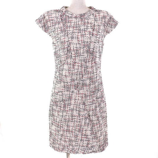 Chanel Cotton Coco Mark Button French Sleeve Tweed Dress Ivory Black Red