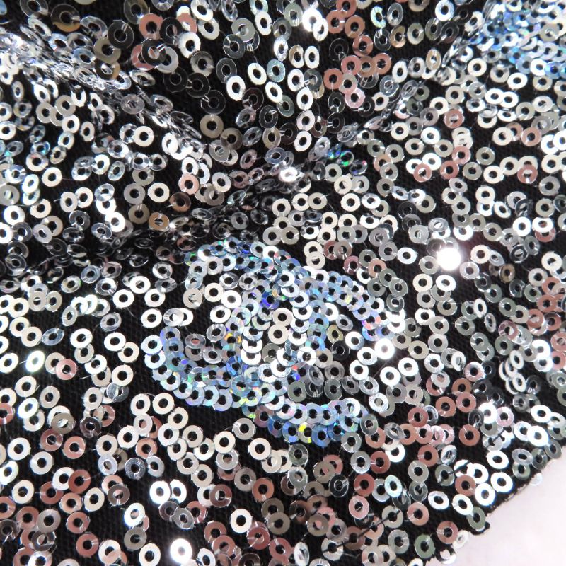 CHANEL 24C Sequined Coco Mark Bucket Hat Silver M Ladies