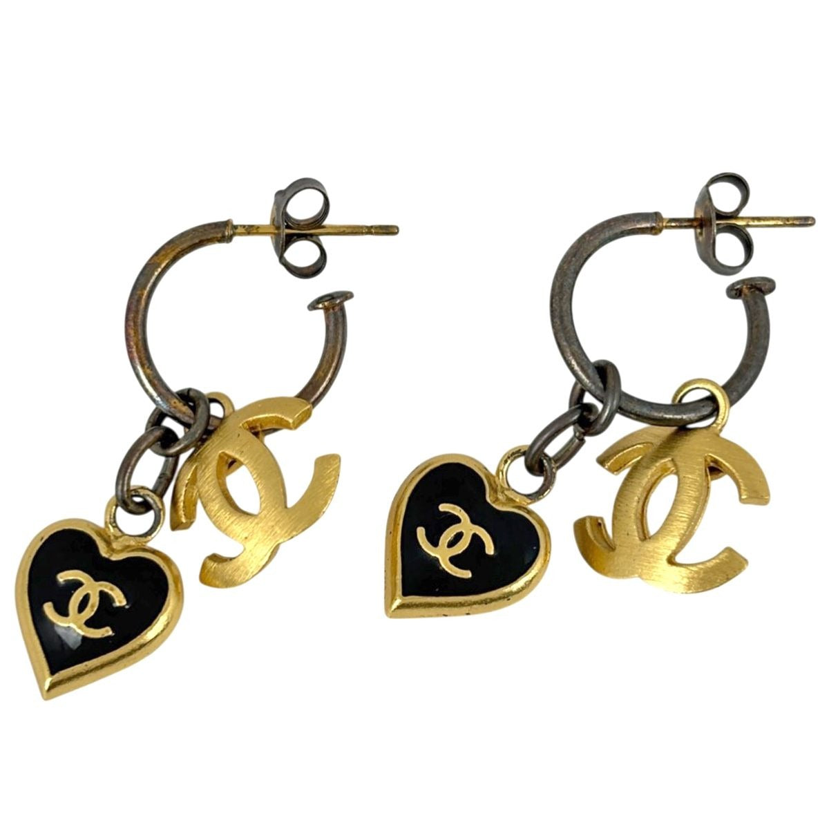 Chanel CC Logo Earrings Heart Swing Gold Plated