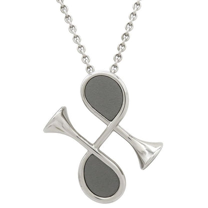 Hermes Necklace Col H Pendant Metal Lacquer Gray and Silver Hardware Horn Motif