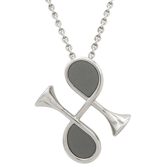 Hermes Necklace Col H Pendant Metal Lacquer Gray and Silver Hardware Horn Motif
