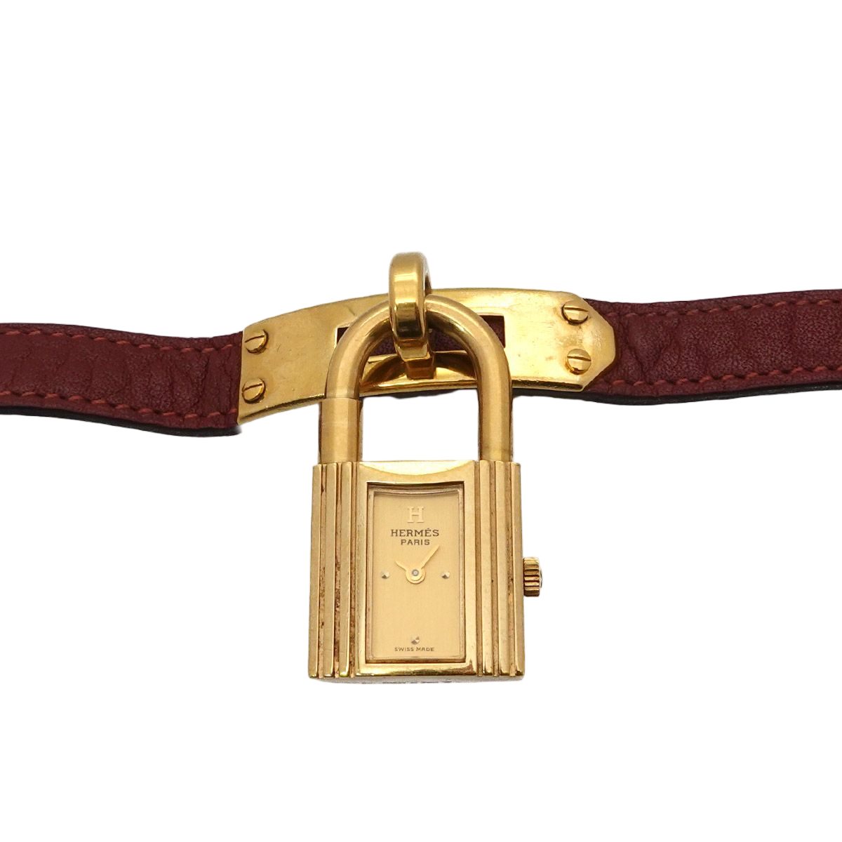 Hermes Kelly Watch Vintage Gold Bordeaux Quartz Cadena