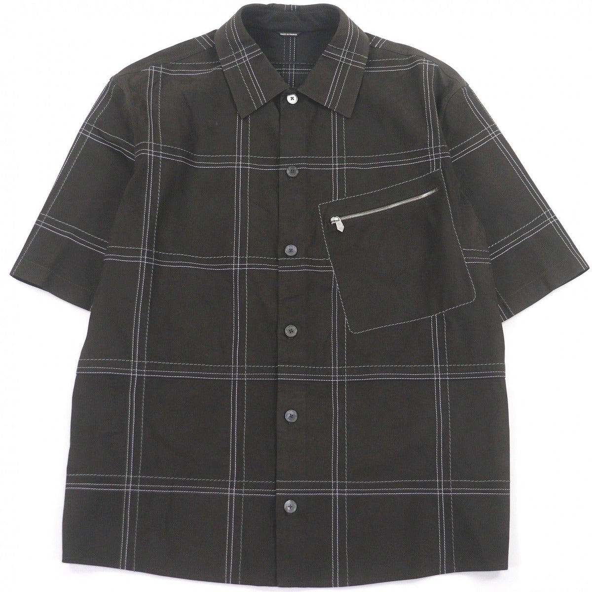 Hermes Cowhide Stitch Design Suede Leather Short Sleeve Shirt Brown 48