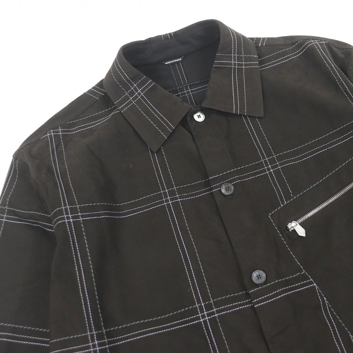 Hermes Cowhide Stitch Design Suede Leather Short Sleeve Shirt Brown 48 — view 2