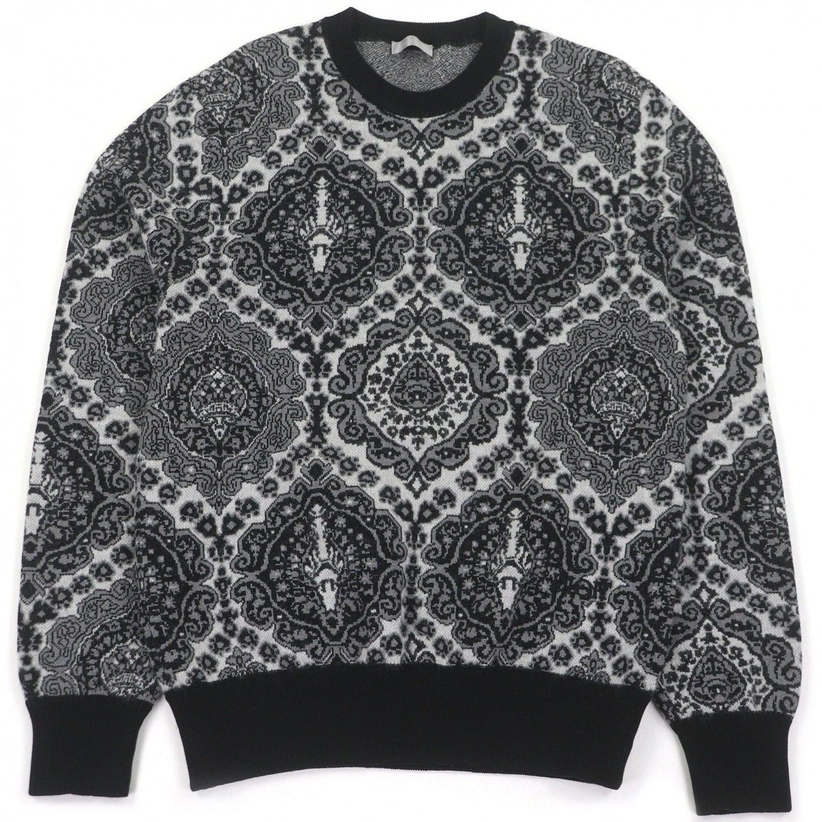 Dior Homme Paisley Pattern Crew Neck Mohair Blend Jacquard Knit Sweater Black