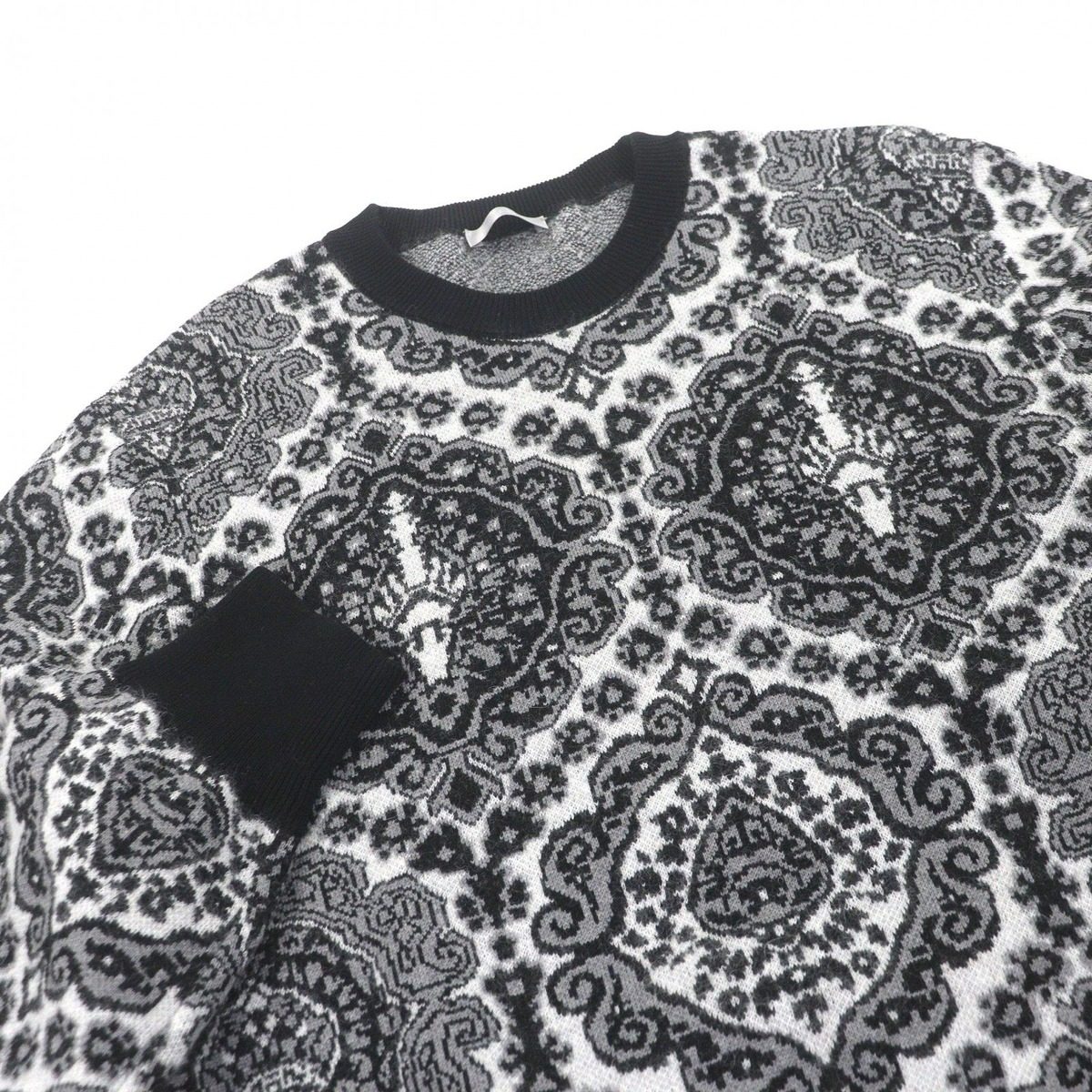 Dior Homme Paisley Pattern Crew Neck Mohair Blend Jacquard Knit Sweater Black — view 2