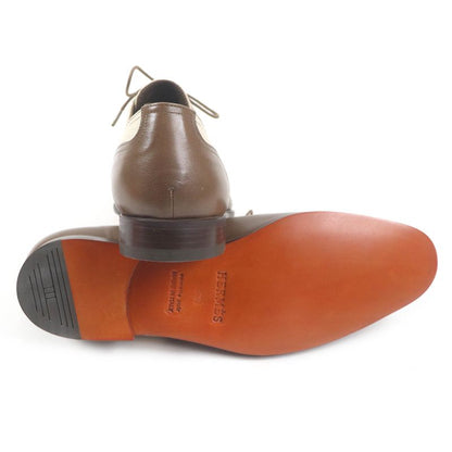 Hermes Wingtip Lace-up Canvas Leather Dress Shoes Brown 40.5 Made In France