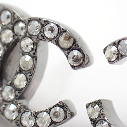 Chanel Coco Mark Earrings F19V Rhinestone Metal Gunmetal Box Included Chanel