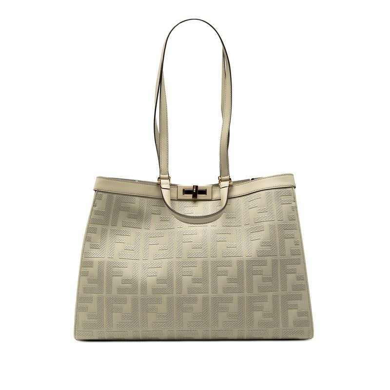 Fendi Zucca Ext Tote Shoulder Bag Green Tea Canvas Leather