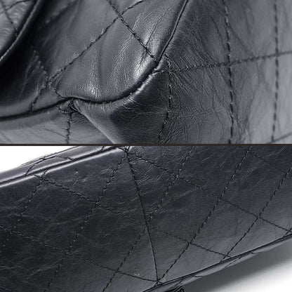 Chanel 2.55 Chain Shoulder Bag Black Calf Silver Hardware