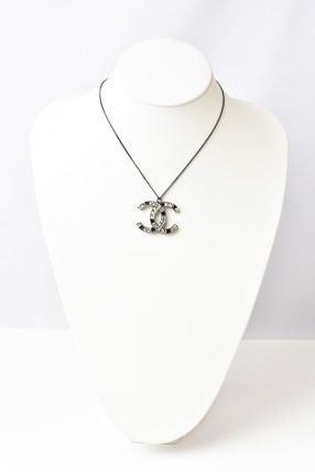 Chanel Necklace Pendant Rhinestone Gunmetal Blue