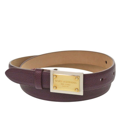 Dolce & Gabbana Logo Plate Buckle Leather Purple Belt