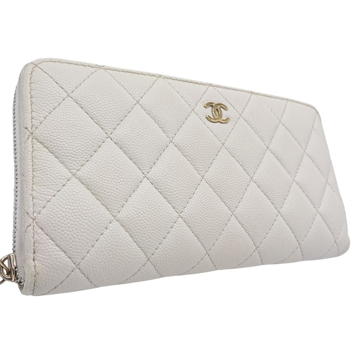 Chanel Zip Around Quilted Caviar Leather White